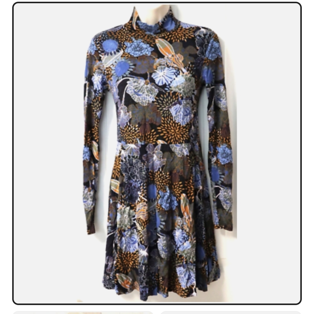 Beautiful Floral Stretch Mockneck Midi Dress